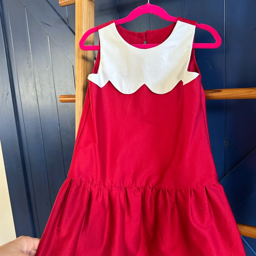 Red Pleated Holidau Dress with Scalloped Peter Pan Collar
